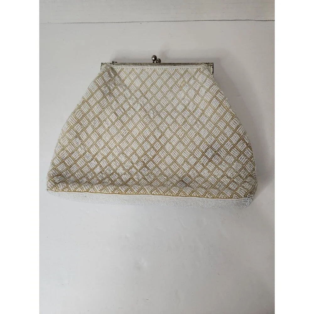 vintage white beaded clutch purse